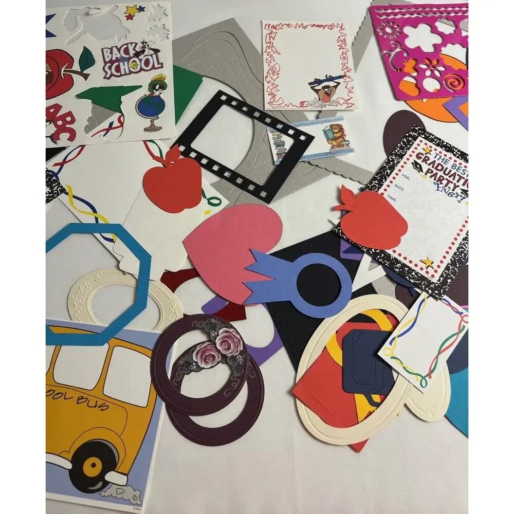Vintage Scrapbook Die Cuts Lot Back to School Graduation Frames Stencil Alphabet